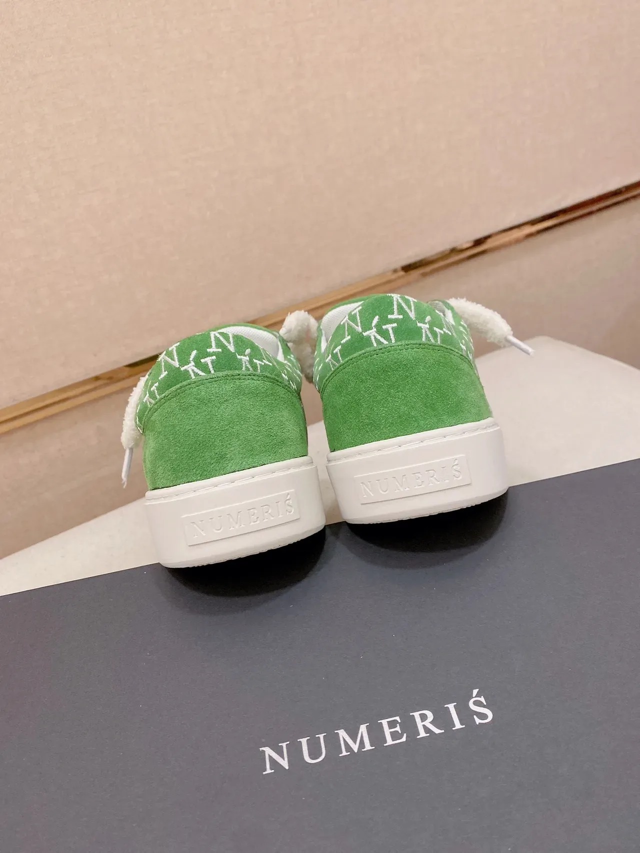 Green White Suede Upper Fluffy Strap Sneakers 3