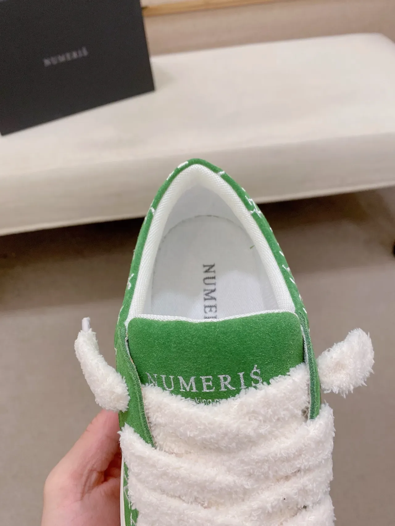 Green White Suede Upper Fluffy Strap Sneakers 4