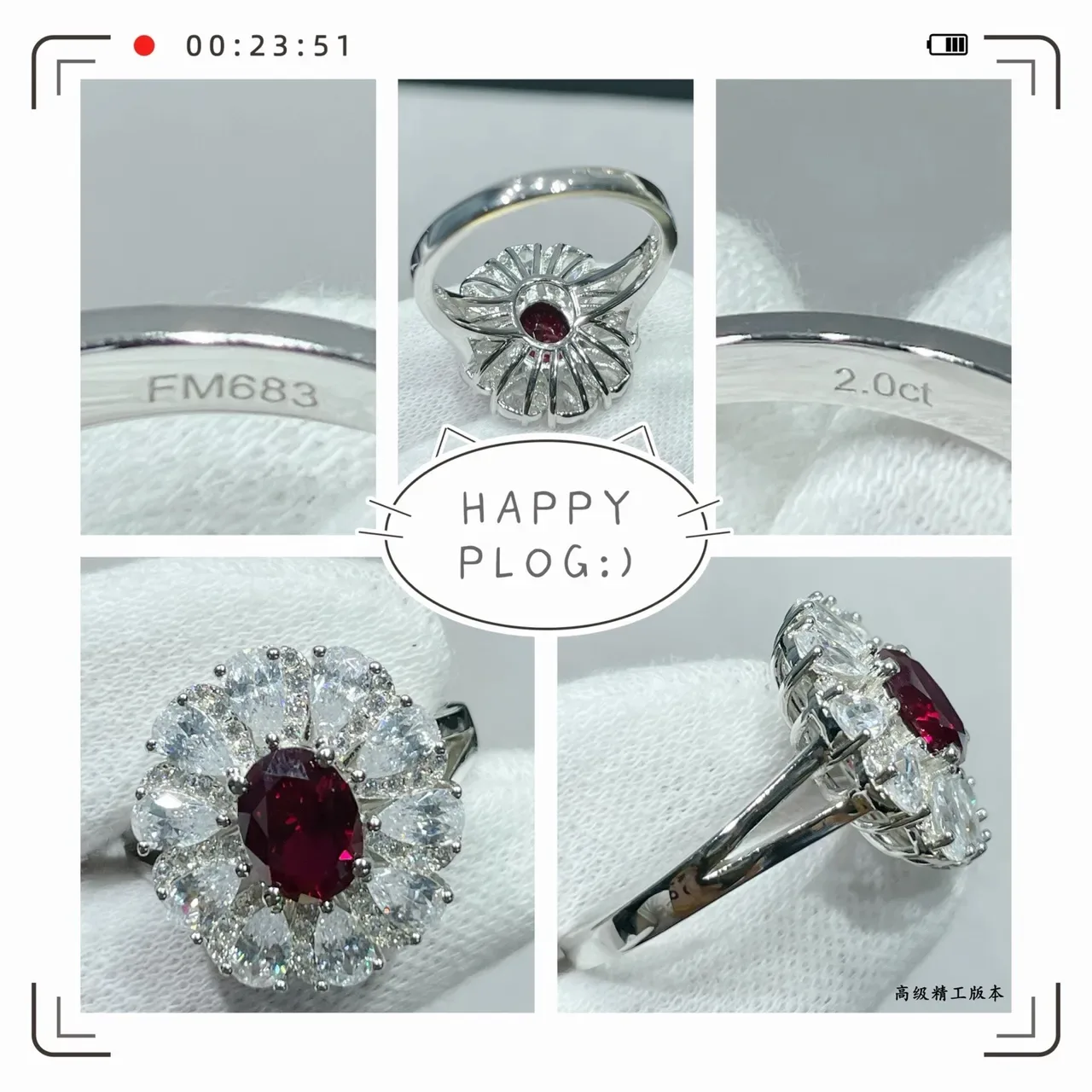 Halo Cluster Oval Ruby and Diamond Ring 2