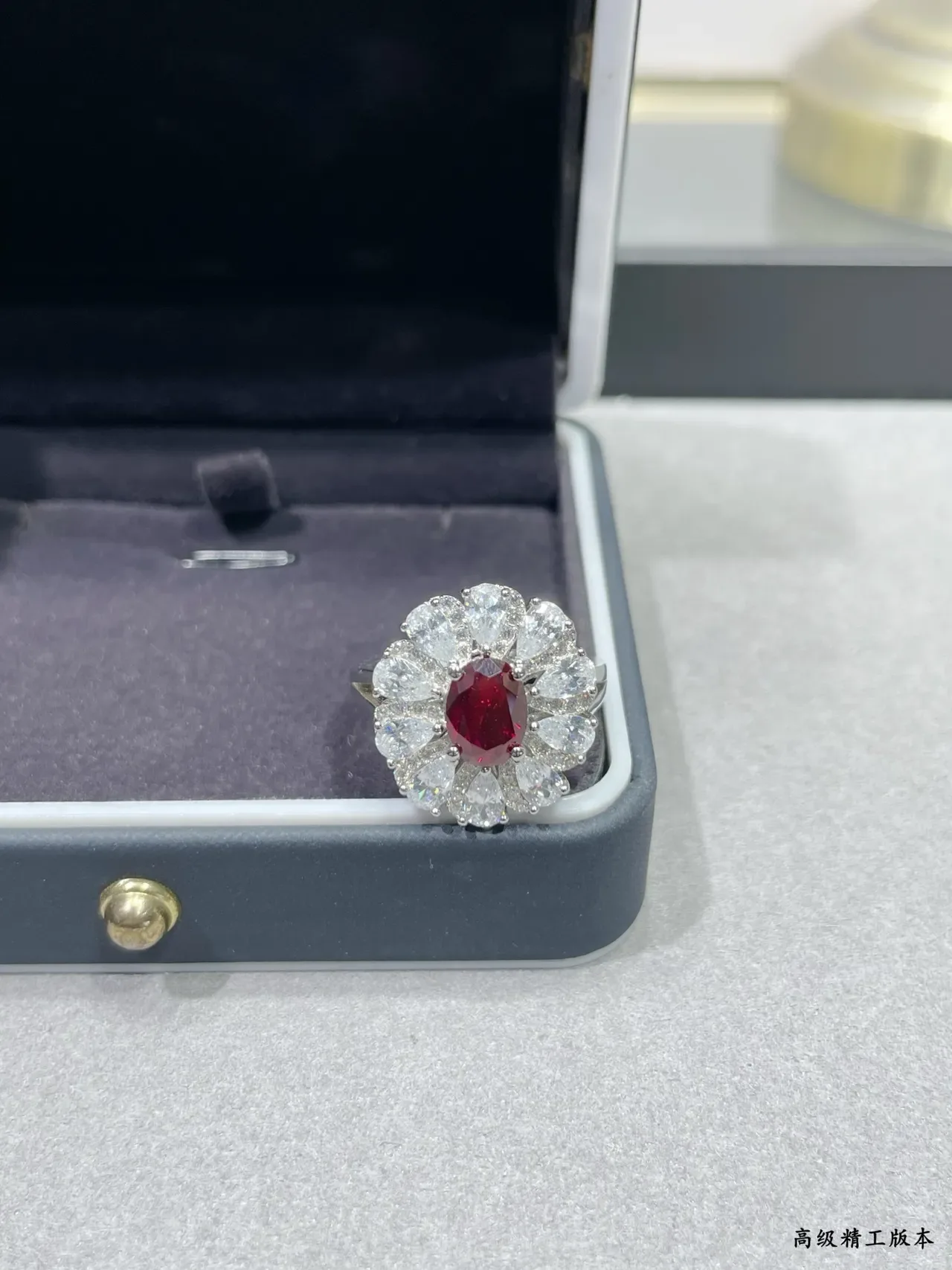 Halo Cluster Oval Ruby and Diamond Ring 5