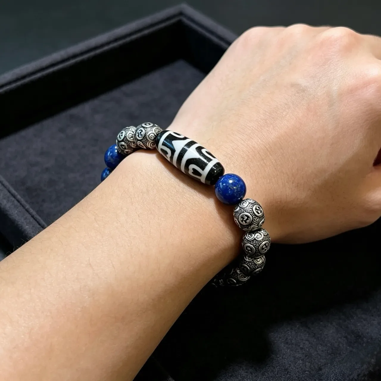 Handcrafted Silver-Tone Metal and Lapis Lazuli Beaded Bracelet 6