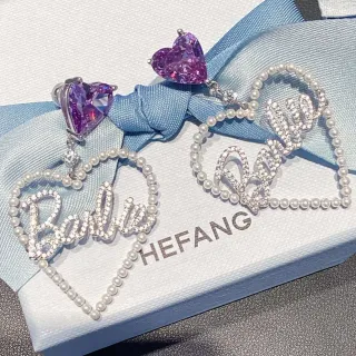 HEFANG Barbie Script Heart Pearl Earrings
