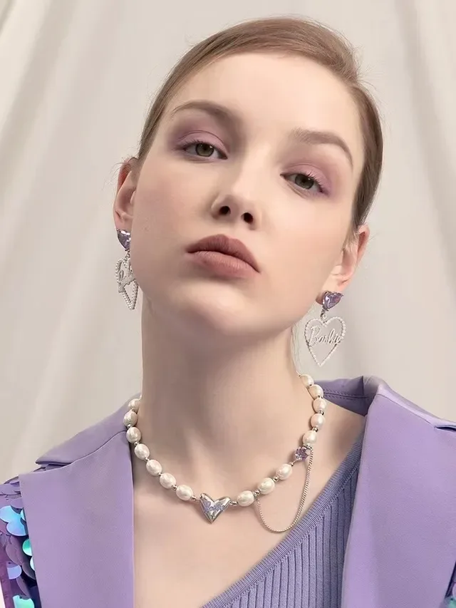 HEFANG Barbie Script Heart Pearl Earrings 2