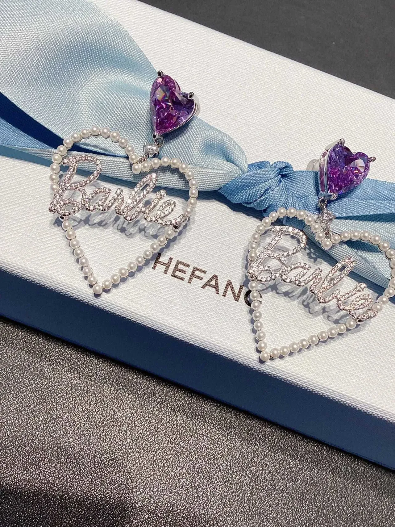 HEFANG Barbie Script Heart Pearl Earrings 9