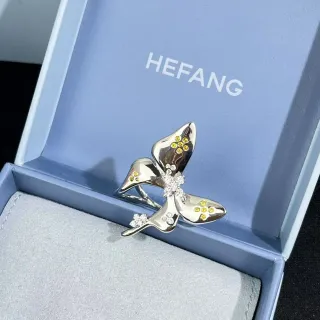 HEFANG Butterfly Pavé Gemstone Silver-Tone Ring
