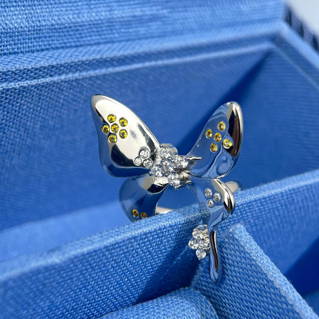HEFANG Butterfly Pavé Gemstone Silver-Tone Ring 4