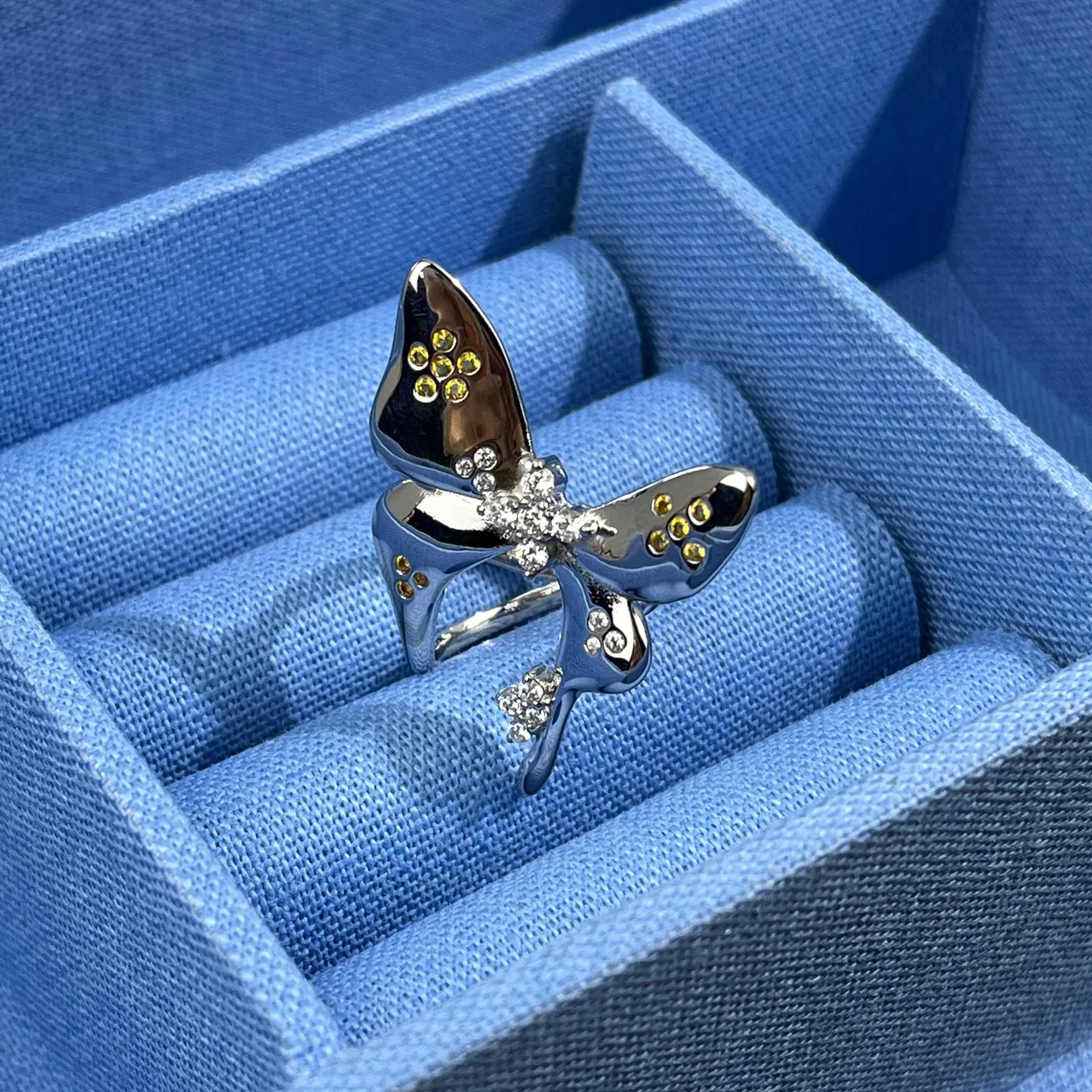 HEFANG Butterfly Pavé Gemstone Silver-Tone Ring 7