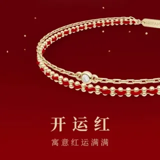 HEFANG Pulsera Doble Capa con Cordón Rojo y Cadena de Oro y Cristales