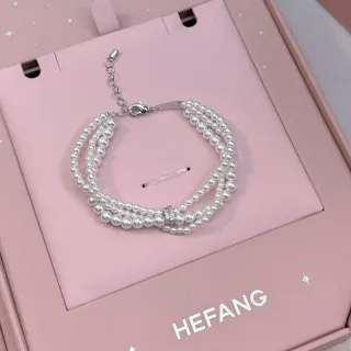 HEFANG سوارة ثلاثية الخيوط لؤلؤ وكريستال تشارم