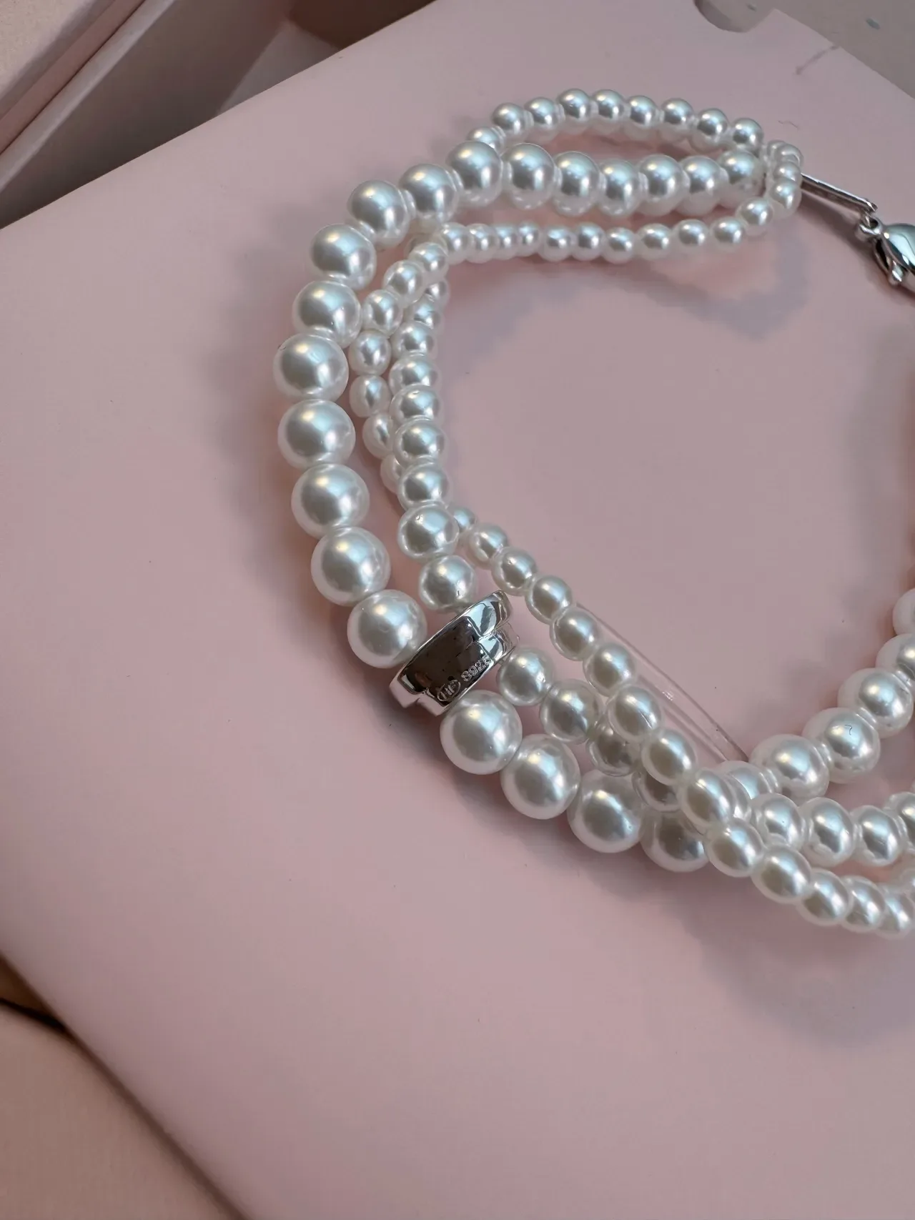 HEFANG Triple-Strand Pearl and Crystal Charm Bracelet 6