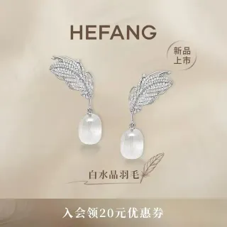 HEFANG White Crystal Feather Pavé Dangling Earrings