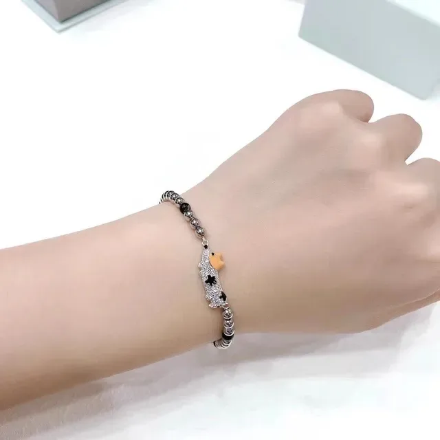 HEFANG Yellow Black Animal Motif Enamel Detailing Bracelet 3