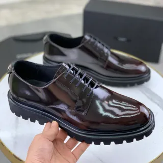 High-Gloss Brown Patent Leather Cap Toe Oxford Shoes