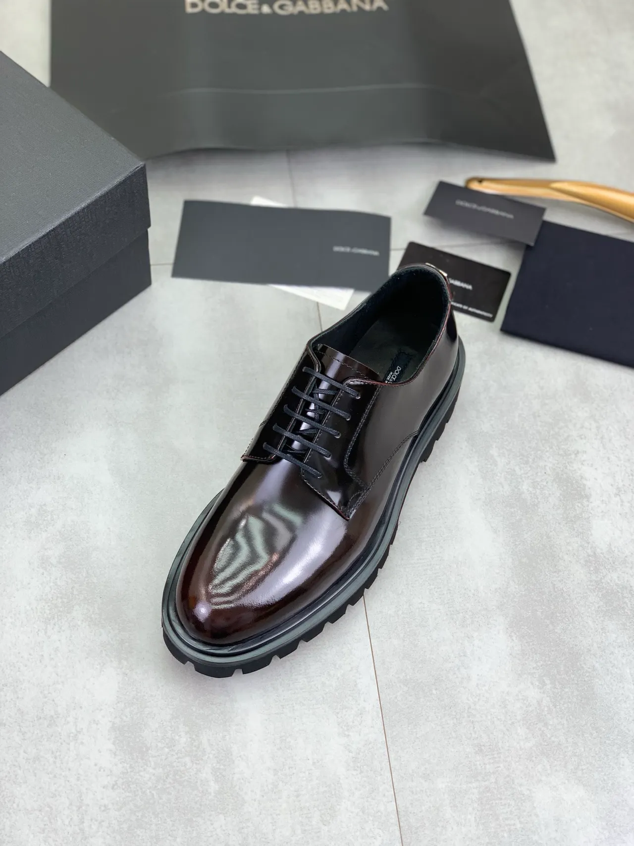 High-Gloss Brown Patent Leather Cap Toe Oxford Shoes 4