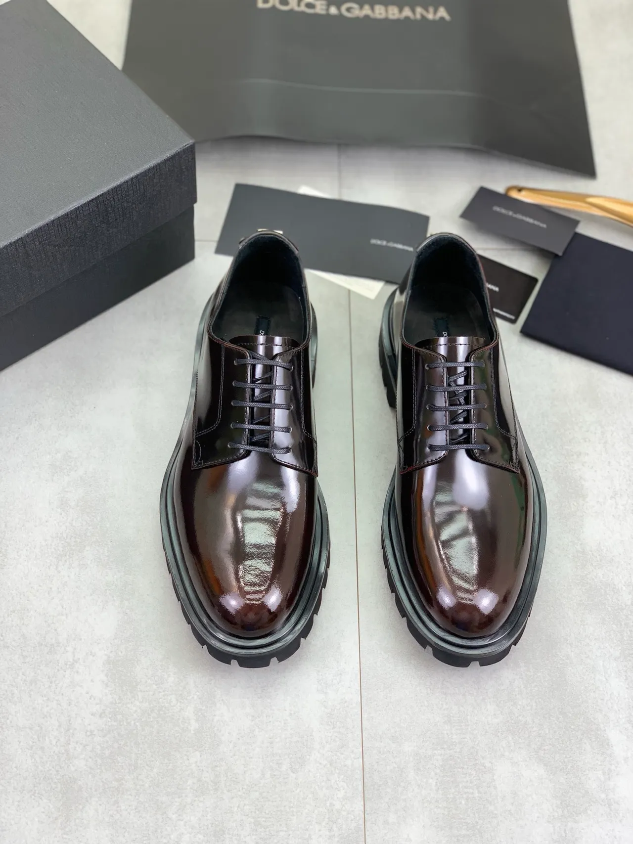 High-Gloss Brown Patent Leather Cap Toe Oxford Shoes 5