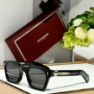 Jacques Marie Mage Black Gold Rectangular Acetate Frame Ornate Metal Temple Detailing Sunglasses