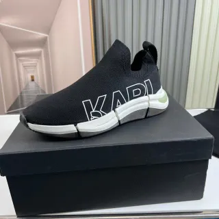KARL LAGERFELD Preto Branco Ajuste Meia Tricô Superior Painel Lateral Logo Bold Tênis Lifestyle