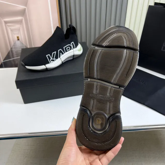 KARL LAGERFELD Black White Sock-Fit Knit Upper Bold Logo Side Panel Lifestyle Sneakers 2