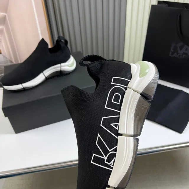 KARL LAGERFELD Black White Sock-Fit Knit Upper Bold Logo Side Panel Lifestyle Sneakers 3
