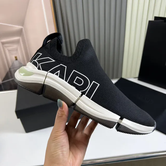 KARL LAGERFELD Black White Sock-Fit Knit Upper Bold Logo Side Panel Lifestyle Sneakers 4