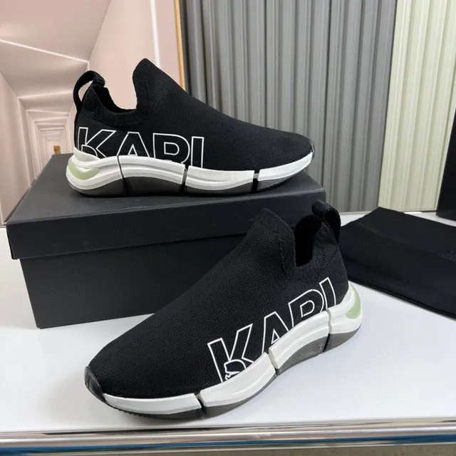 KARL LAGERFELD Black White Sock-Fit Knit Upper Bold Logo Side Panel Lifestyle Sneakers 5