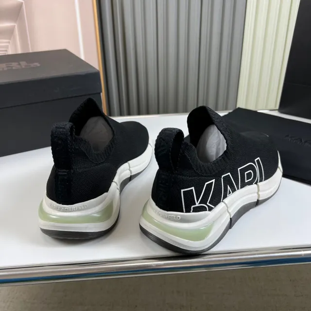 KARL LAGERFELD Black White Sock-Fit Knit Upper Bold Logo Side Panel Lifestyle Sneakers 6