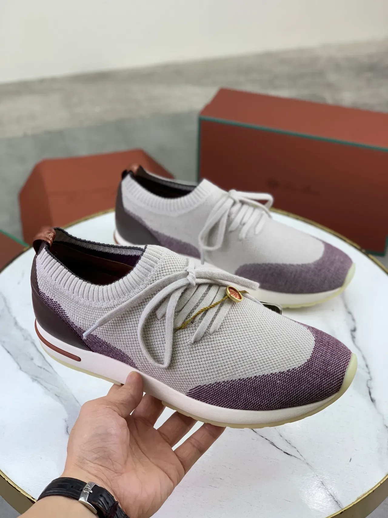 Knit Color-Block Low-Top Lace-Up Sneakers 1
