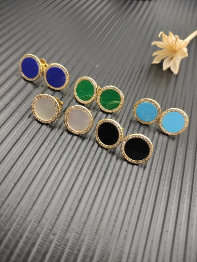Lapis Lazuli and Diamond Halo Stud Earrings 2