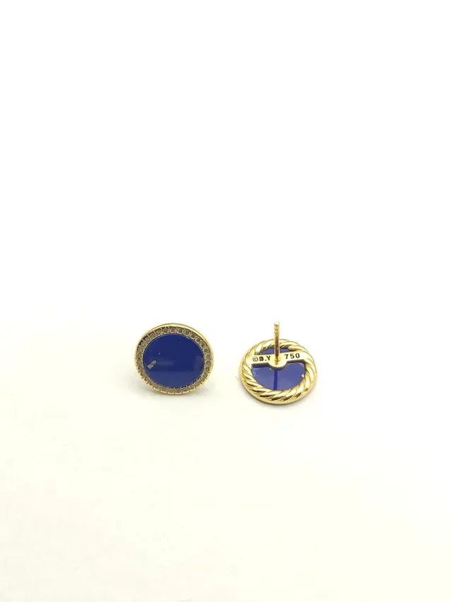 Lapis Lazuli and Diamond Halo Stud Earrings 3