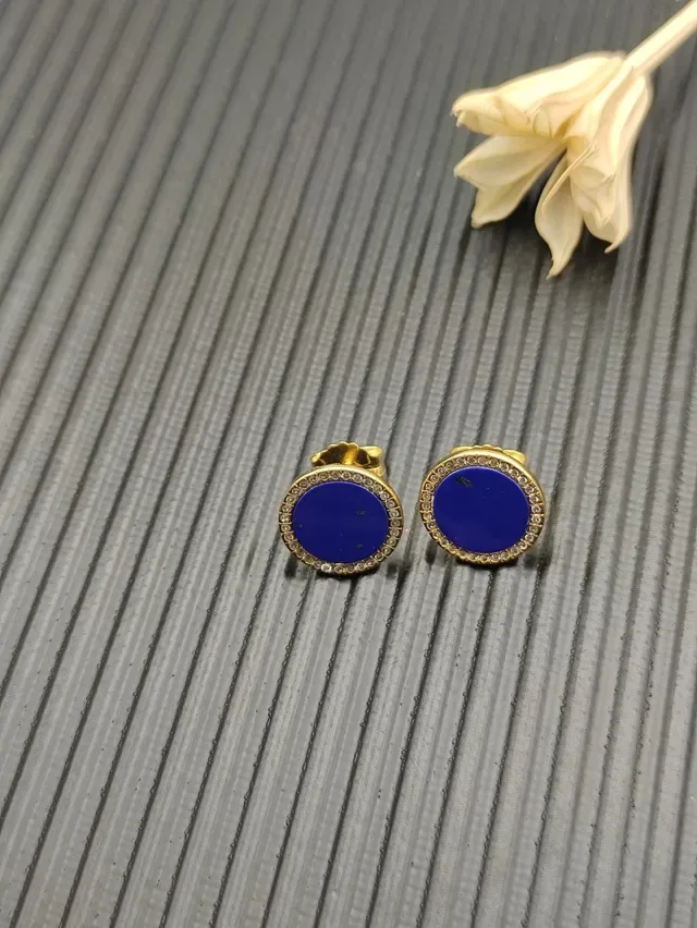 Lapis Lazuli and Diamond Halo Stud Earrings 4