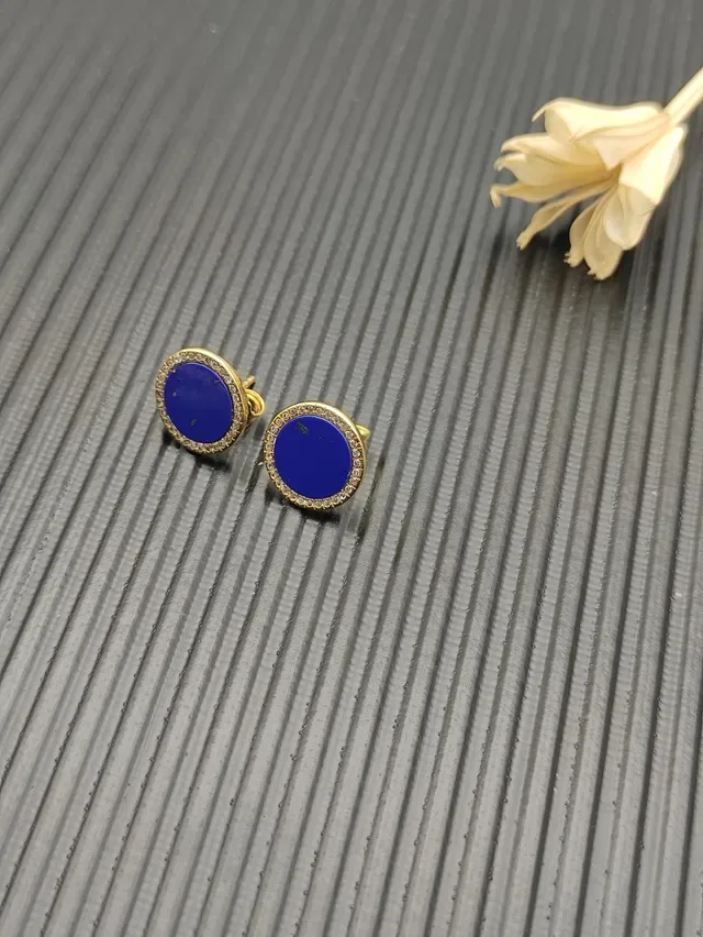 Lapis Lazuli and Diamond Halo Stud Earrings 7