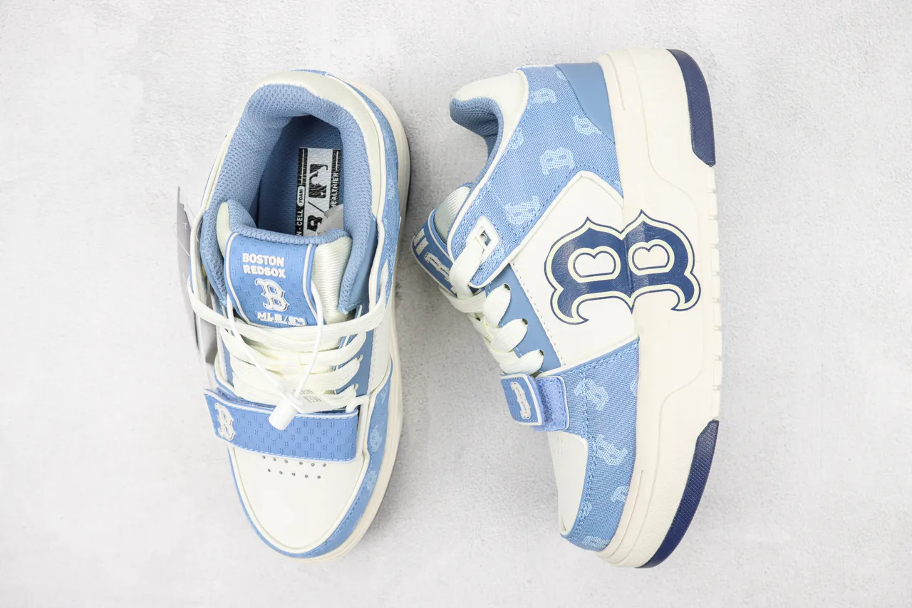 Light Blue and Navy Monogrammed Platform Lifestyle Sneaker 3