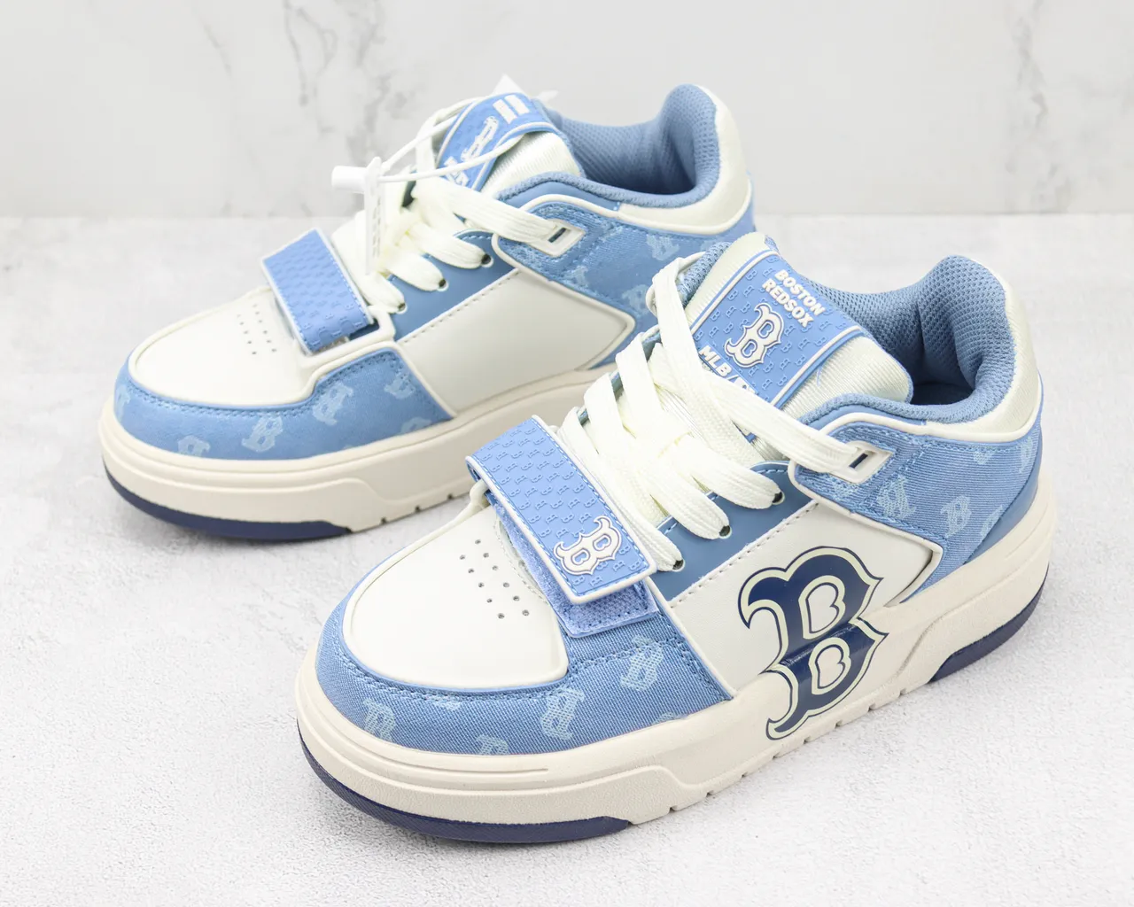 Light Blue and Navy Monogrammed Platform Lifestyle Sneaker 4
