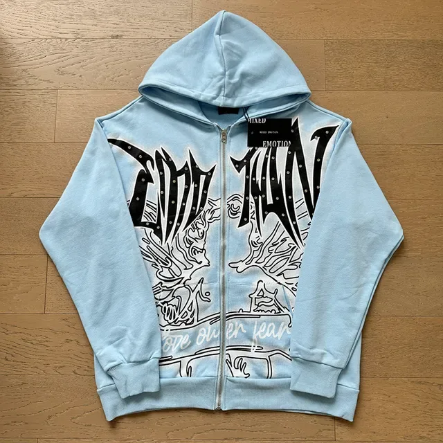 Light Blue Graphic-Print Full-Zip Hoodie 9