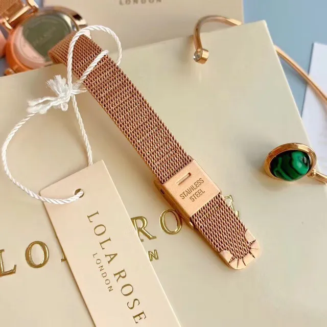 Lola Esfera de mármore verde rosa Pulseira de malha de ouro rosa Relógio de quartzo 2