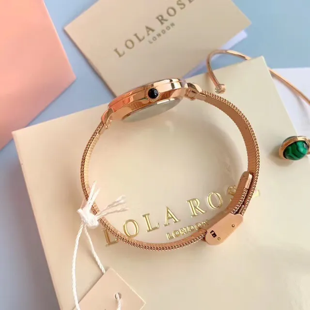 Lola Esfera de mármore verde rosa Pulseira de malha de ouro rosa Relógio de quartzo 7