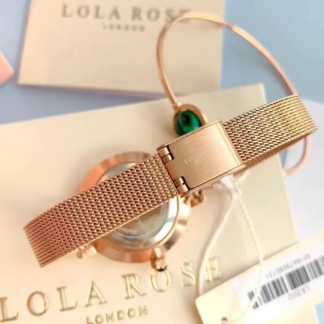 Lola Esfera de mármore verde rosa Pulseira de malha de ouro rosa Relógio de quartzo 8