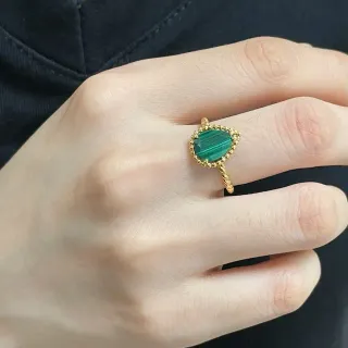 Malachite Teardrop Beaded Gold Ring