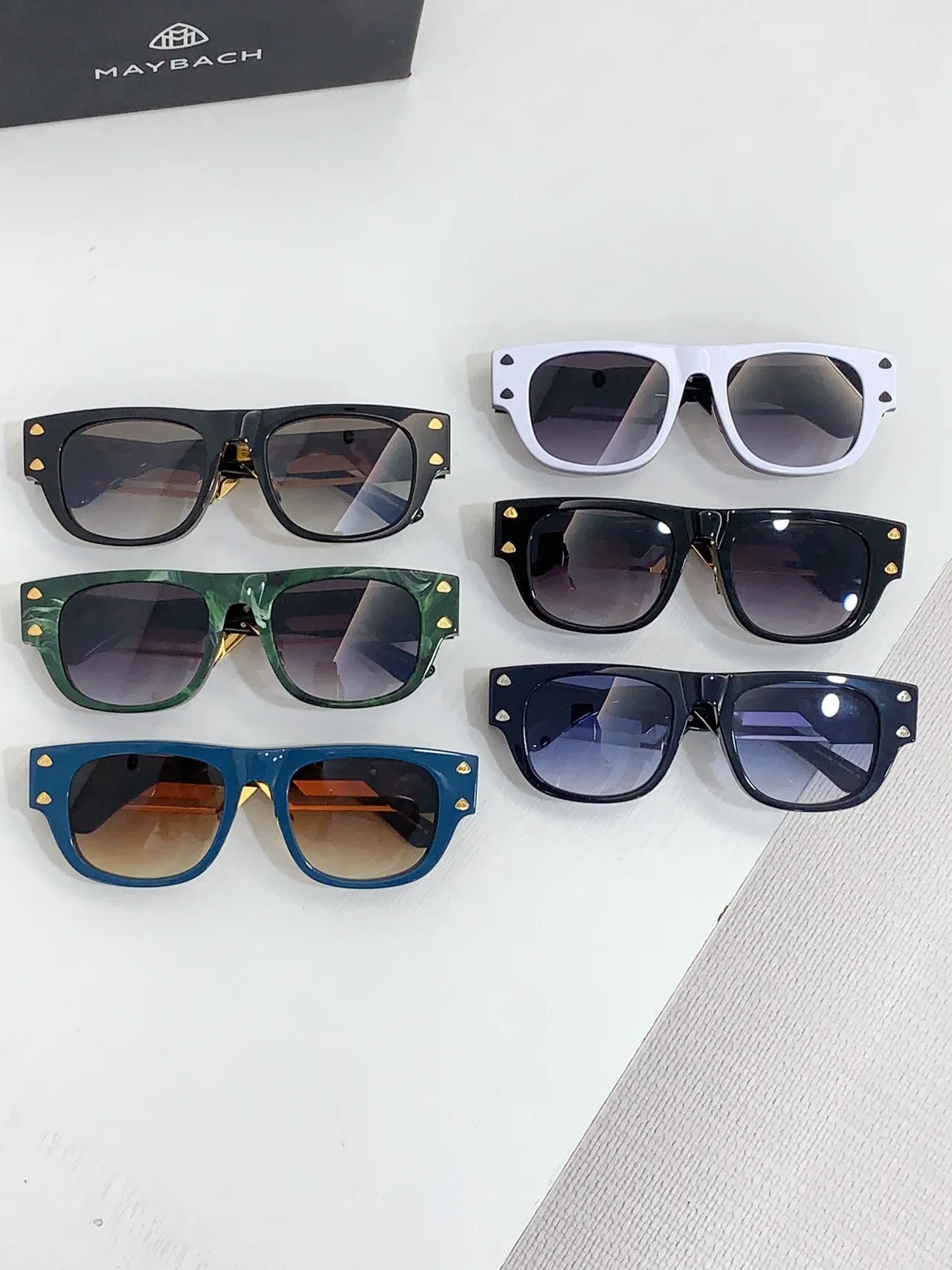 Maybach Black Gold Rectangular Frame Temple Stripe Sunglasses 3