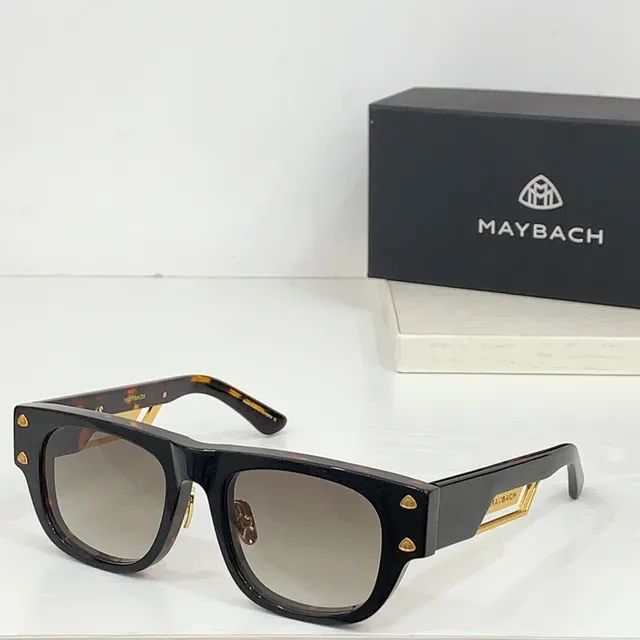 Maybach Black Gold Rectangular Frame Temple Stripe Sunglasses 5