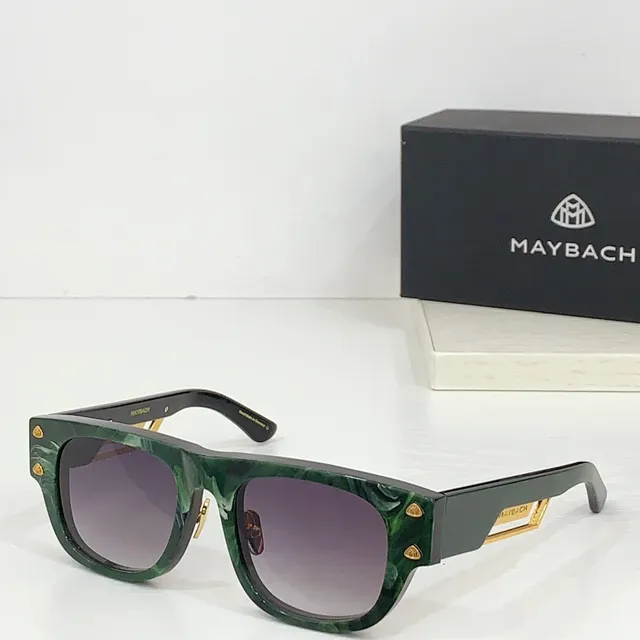 Maybach Black Gold Rectangular Frame Temple Stripe Sunglasses 6