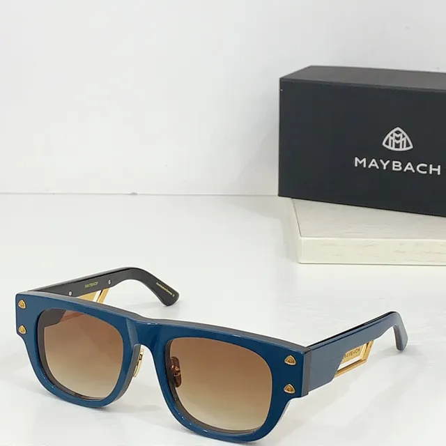 Maybach Black Gold Rectangular Frame Temple Stripe Sunglasses 9