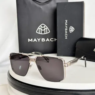 Maybach Silver Black Aviator-Style Rectangular Rhinestone-Accented Rim Sunglasses
