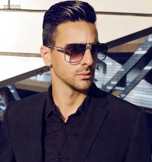 Maybach Silver Black Aviator-Style Rectangular Rhinestone-Accented Rim Sunglasses 2
