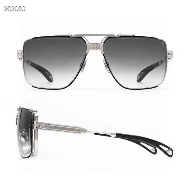 Maybach Silver Black Aviator-Style Rectangular Rhinestone-Accented Rim Sunglasses 3