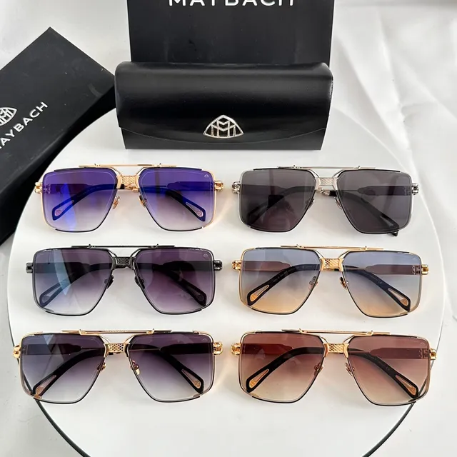 Maybach Silver Black Aviator-Style Rectangular Rhinestone-Accented Rim Sunglasses 4