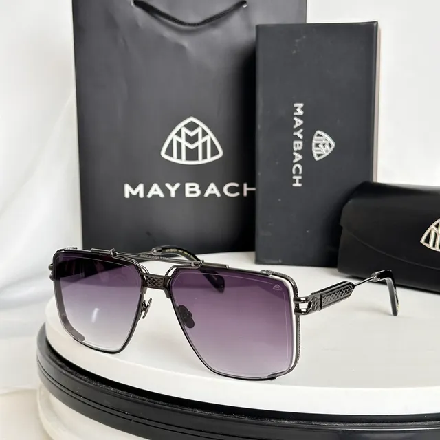 Maybach Silver Black Aviator-Style Rectangular Rhinestone-Accented Rim Sunglasses 6