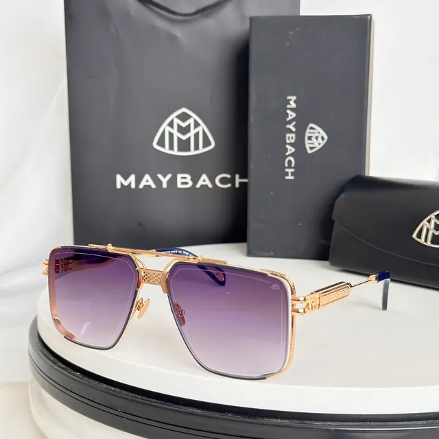 Maybach Silver Black Aviator-Style Rectangular Rhinestone-Accented Rim Sunglasses 7