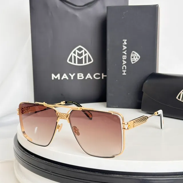 Maybach Silver Black Aviator-Style Rectangular Rhinestone-Accented Rim Sunglasses 8