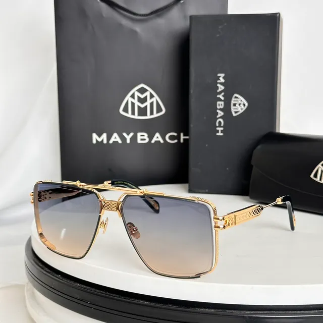 Maybach Silver Black Aviator-Style Rectangular Rhinestone-Accented Rim Sunglasses 9